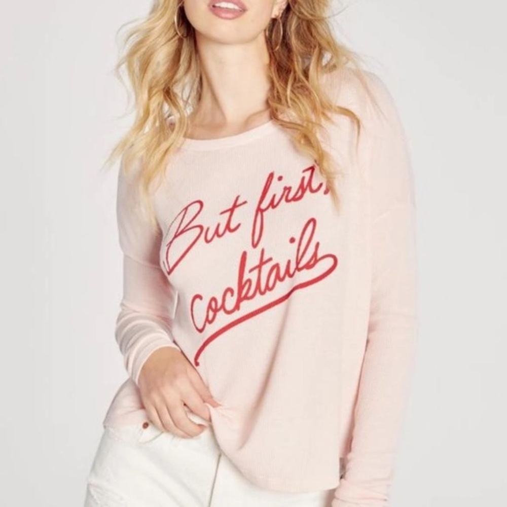 Wildfox Peach Whip But First, Cocktails NWT Statement Sweatshirt XL Split Sides